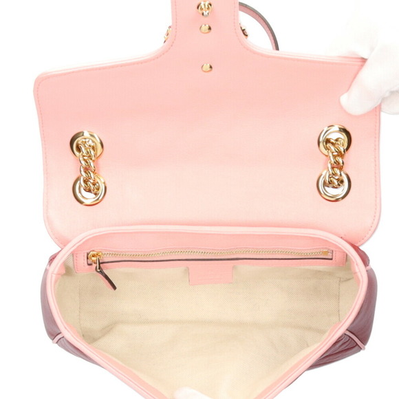 GUCCI Quilted GG Marmont Shoulder Bag Leather Red Ladies - Picture 6 of 6